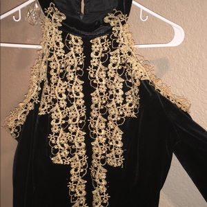 Velvet embroidered floral and gold stones dress